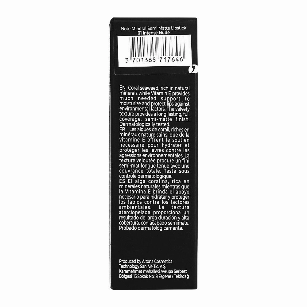 J. Note Mineral Semi Matte Lipstick, 01 Intense Nude, Paraben Free