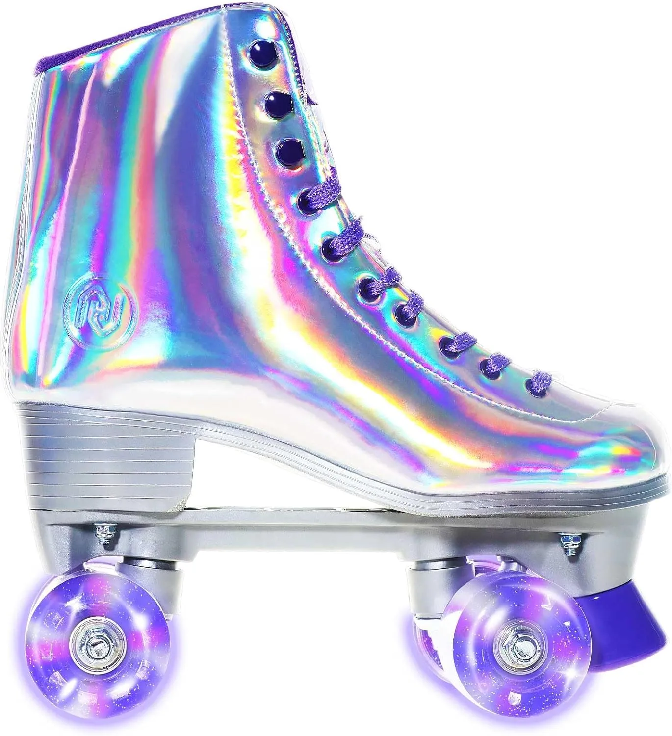 JajaHoho Roller Skates for Women, Holographic High Top PU Leather Rollerskates, Shiny Double-Row Four Wheels Quad Skates for Girls and Age 8-50 Indoor Outdoor (Silver Purple)