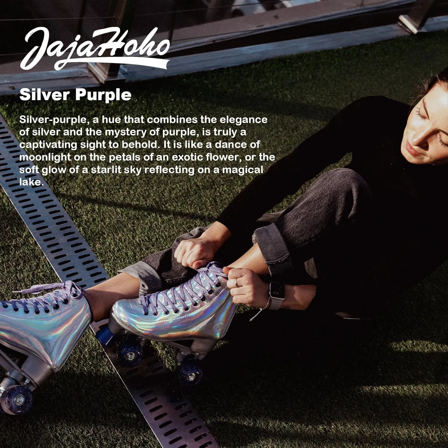 JajaHoho Roller Skates for Women, Holographic High Top PU Leather Rollerskates, Shiny Double-Row Four Wheels Quad Skates for Girls and Age 8-50 Indoor Outdoor (Silver Purple)