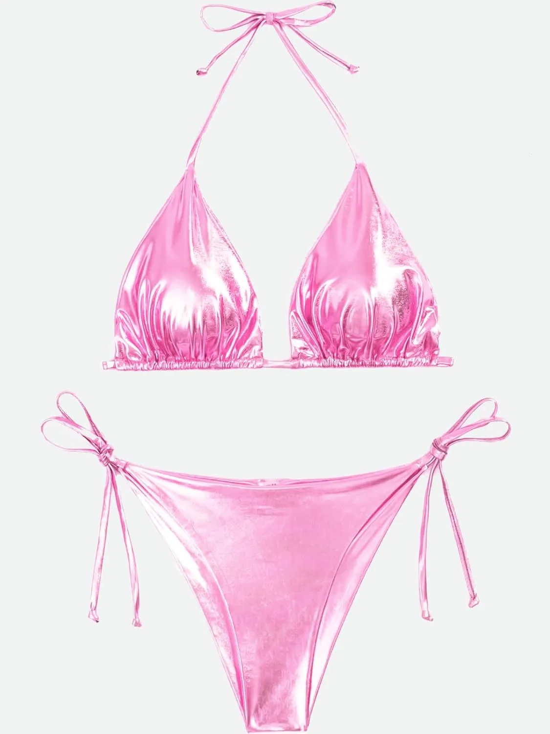 JAZARA Womens Metallic Bikini Set String Triangle Sexy Two Piece Swimsuit Bathing Suit