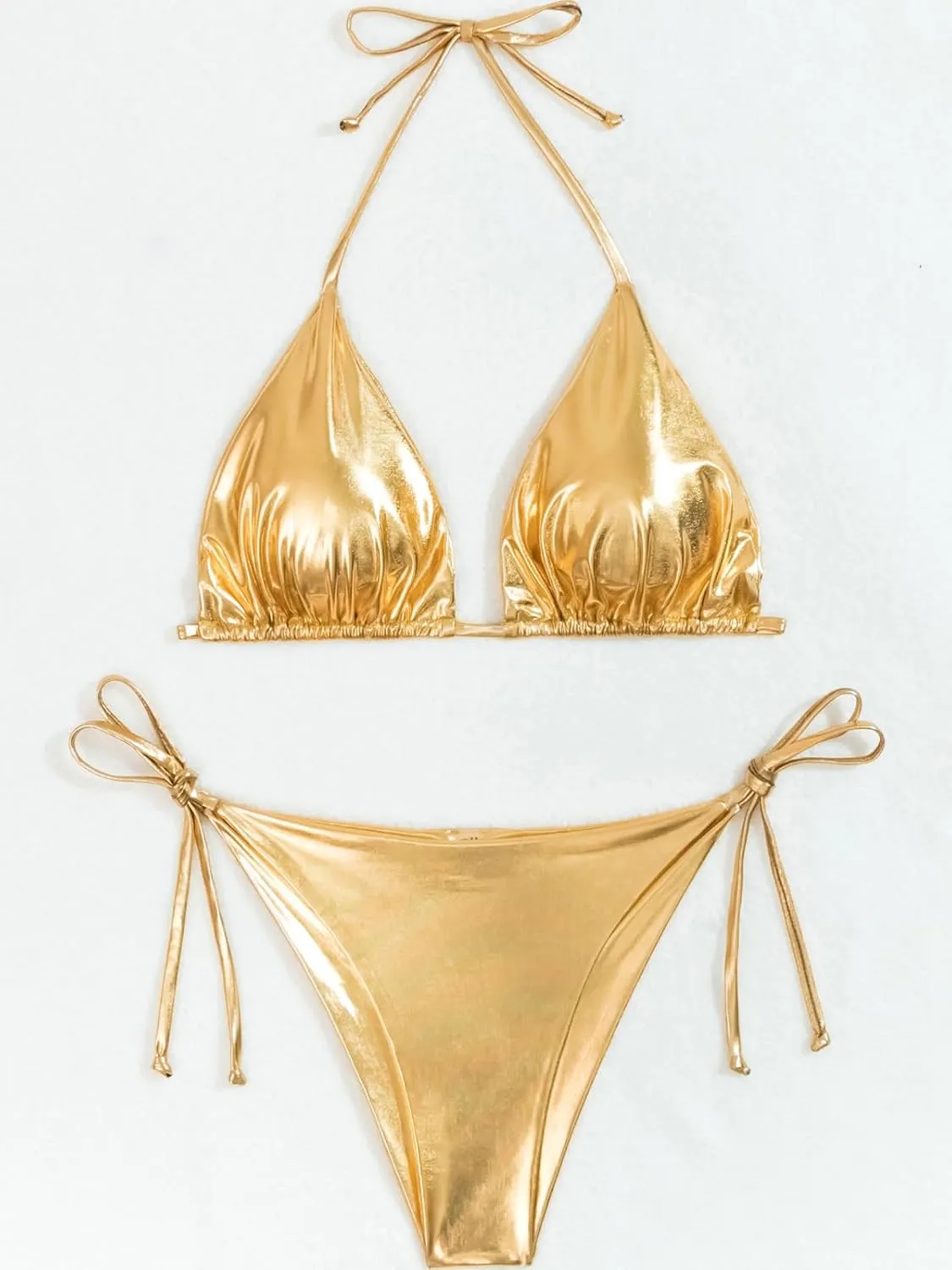 JAZARA Womens Metallic Bikini Set String Triangle Sexy Two Piece Swimsuit Bathing Suit