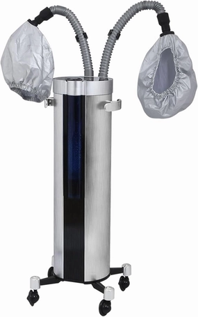 Jcgly Nano Hair Steamer with 2 Caps, Standing Professional Hair Processor, 2-in-1 Hair & Face Steamer for Salon SPA Barber Shop, Silver Aluminum Alloy