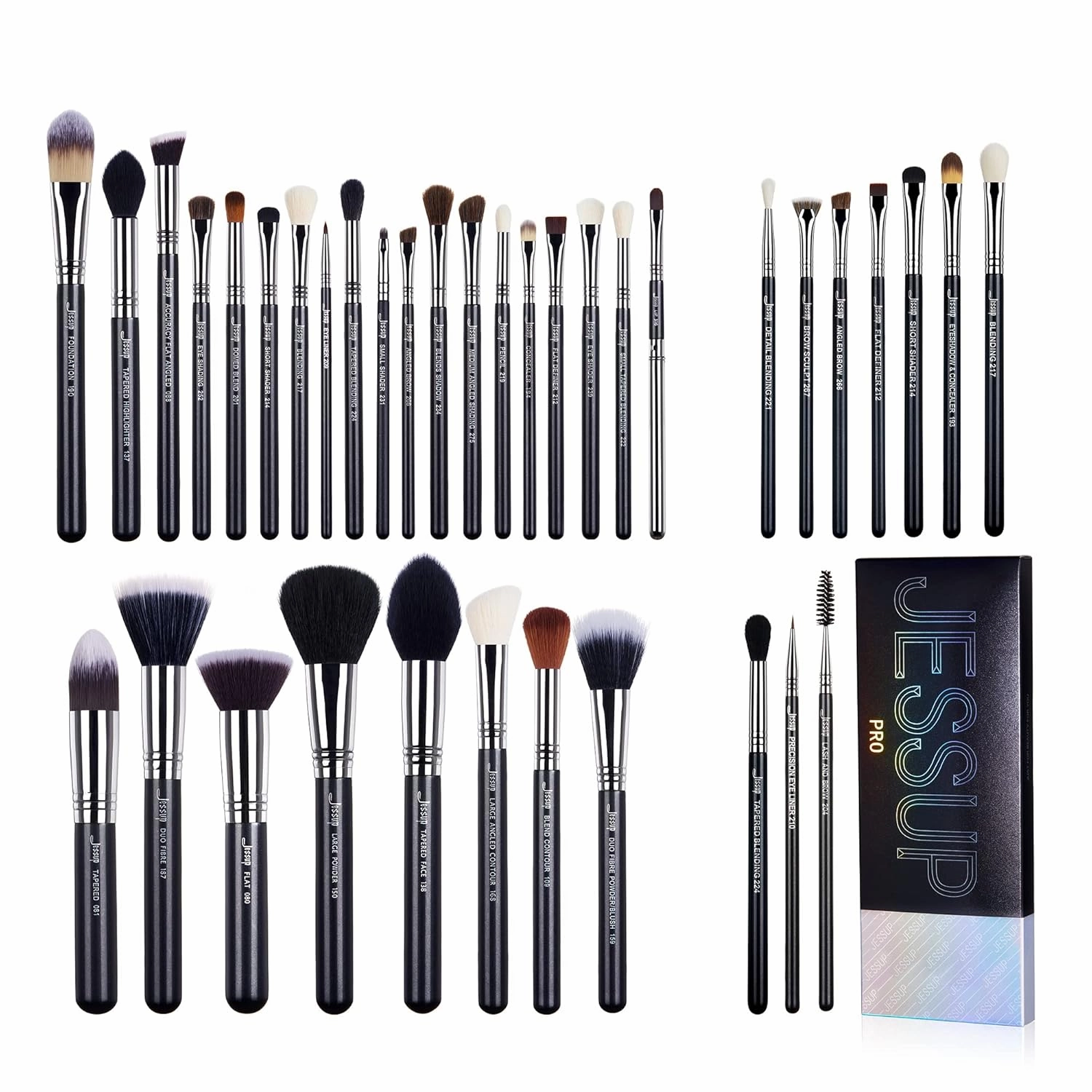 Jessup Professional Makeup Brushes Set 27pcs Black/Silver combined with Jessup Professional Eye Makeup Brushes Set