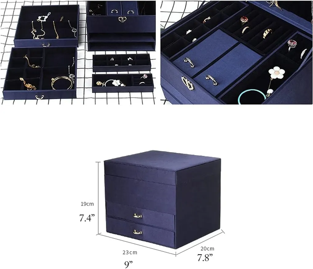 Jewelry Box Jewelry Box Women Jewelry Organizer Box 3-Layer Silk Surface Velvet Jewelry Display Storage Case Small 2 Watch Pillow Box（Pink） Jewelry case Organizer (Color : Blue)