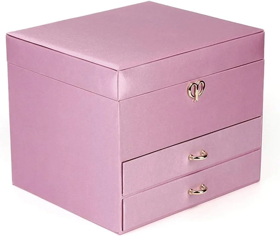 Jewelry Box Jewelry Box Women Jewelry Organizer Box 3-Layer Silk Surface Velvet Jewelry Display Storage Case Small 2 Watch Pillow Box（Pink） Jewelry case Organizer (Color : Pink)