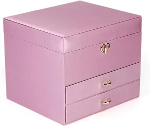 Jewelry Box Jewelry Box Women Jewelry Organizer Box 3-Layer Silk Surface Velvet Jewelry Display Storage Case Small 2 Watch Pillow Box（Pink） Jewelry case Organizer (Color : Pink)