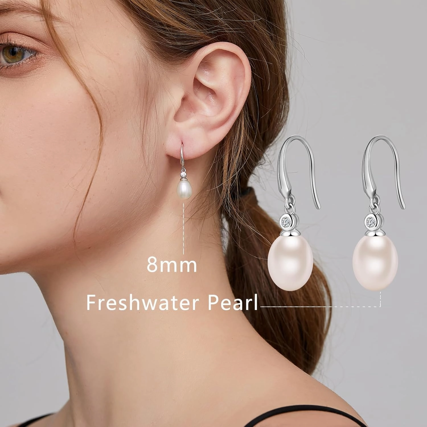Jiamiaoi Pearl Earrings for Women 925 Sterling Silver Hook Earrings Dangle Drop Pearl Earrings Silver Drop Earrings for Women, Come with Gift Box