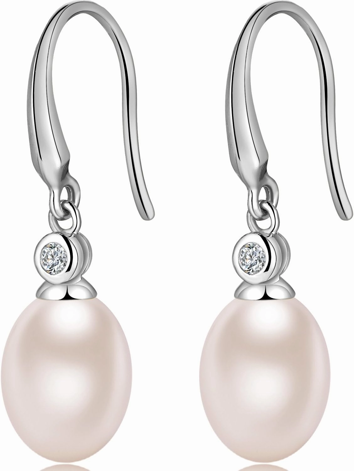 Jiamiaoi Pearl Earrings for Women 925 Sterling Silver Hook Earrings Dangle Drop Pearl Earrings Silver Drop Earrings for Women, Come with Gift Box