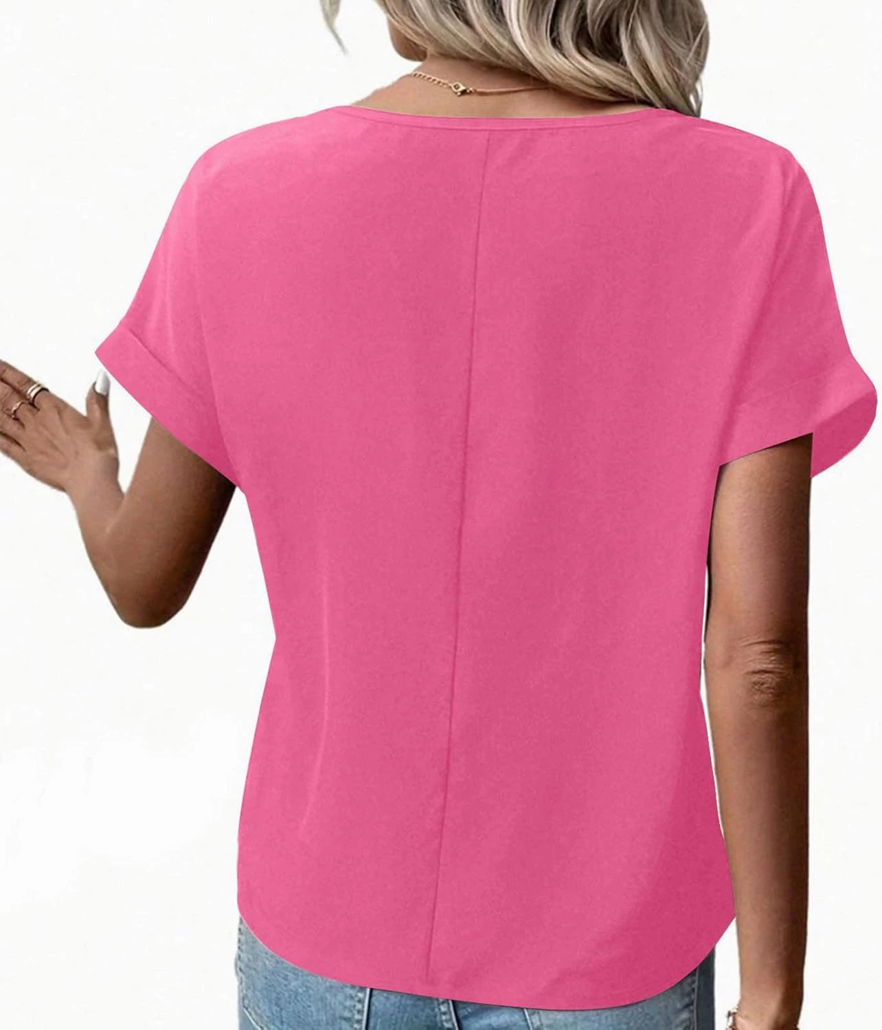 JOAU Women's Zip Front Crew Neck Shirts Dressy Casual Loose Rolled Short Sleeve Blouse Lightweight Elegant Work Tunic Top