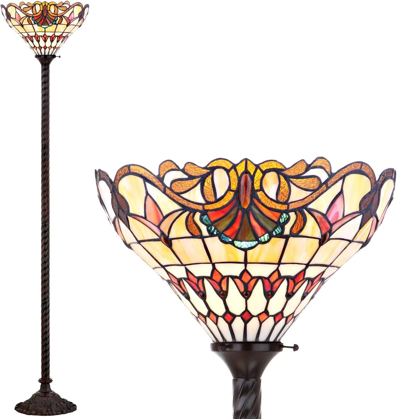 JONATHAN Y JYL8003A Davis Tiffany-Style 70" Torchiere LED Floor Lamp, Tiffany, Traditional, Foot-Step Switch, Office, Living Room, Family Room, Dining Room, Bedroom, Hallway, Foyer, Bronze
