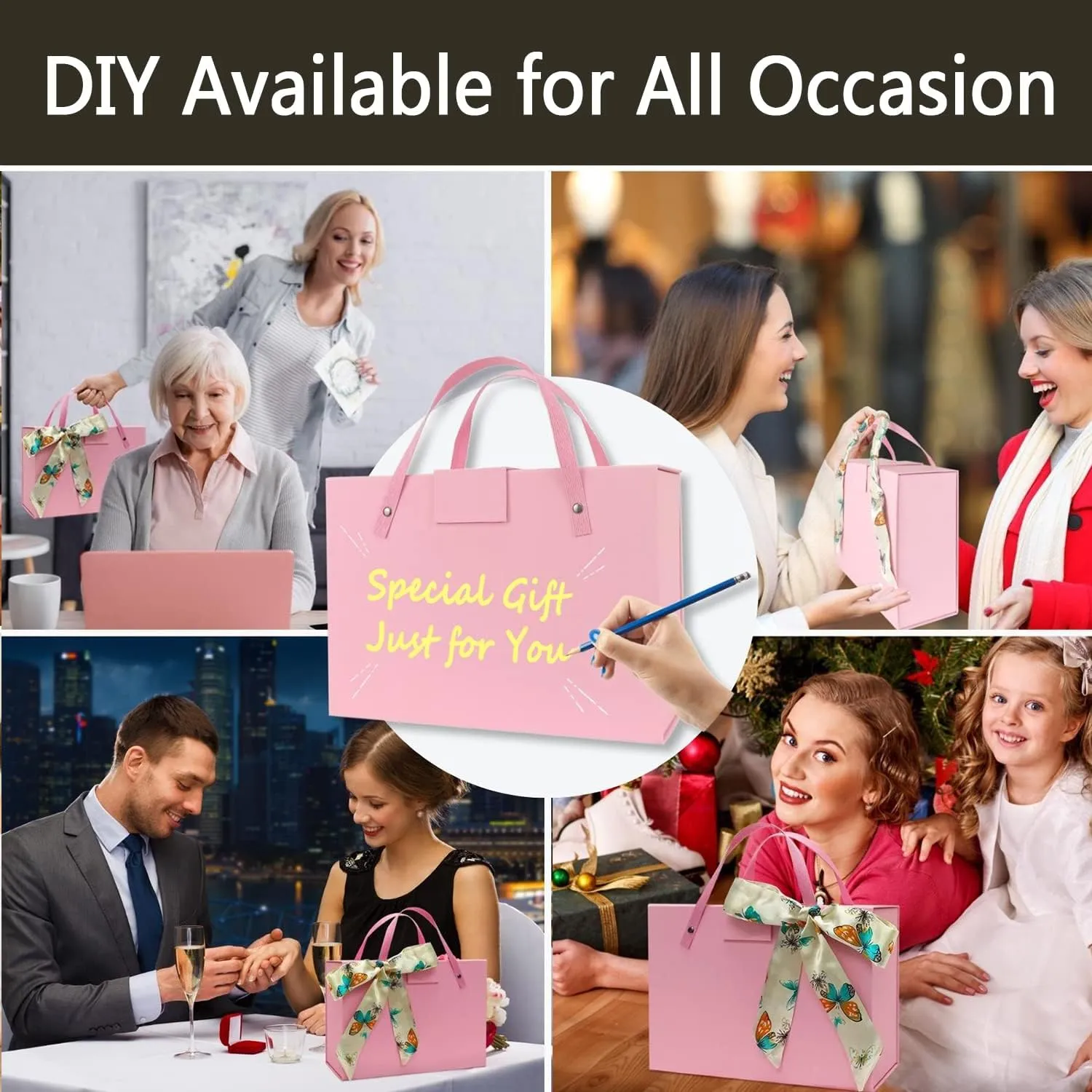 Joyscoop Pink Gift Box - 5 Pack 11x7.6x3.5 Inches Gift Box with Lids,Portable Magnetic Gift Boxes for Presents, Women, Bridesmaid Proposal, Mother's Day, Wedding.