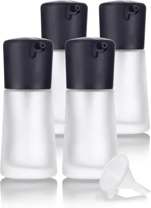 JUVITUS 1 oz / 30 ml Frosted Glass Foundation Bottle with Lock Pump Cap - 4 PACK   Funnel for foundations, creams, lotions, serums, and more