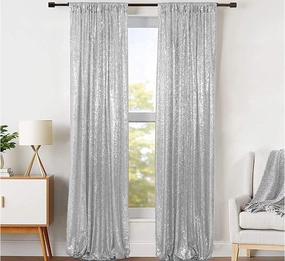 JYFLZQ Silver Sequin Backdrop Curtains 2ft x 8ft 2 Panel Glitter Photo Booth Backdrops Sparkly Photography Background Drapes for Parties Wedding Bridal Showers