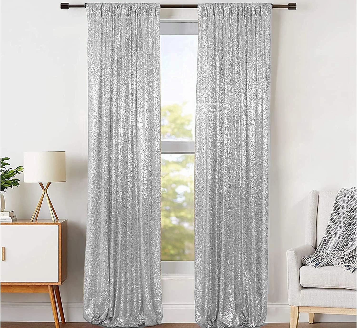 JYFLZQ Silver Sequin Backdrop Curtains 2ft x 8ft 2 Panel Glitter Photo Booth Backdrops Sparkly Photography Background Drapes for Parties Wedding Bridal Showers