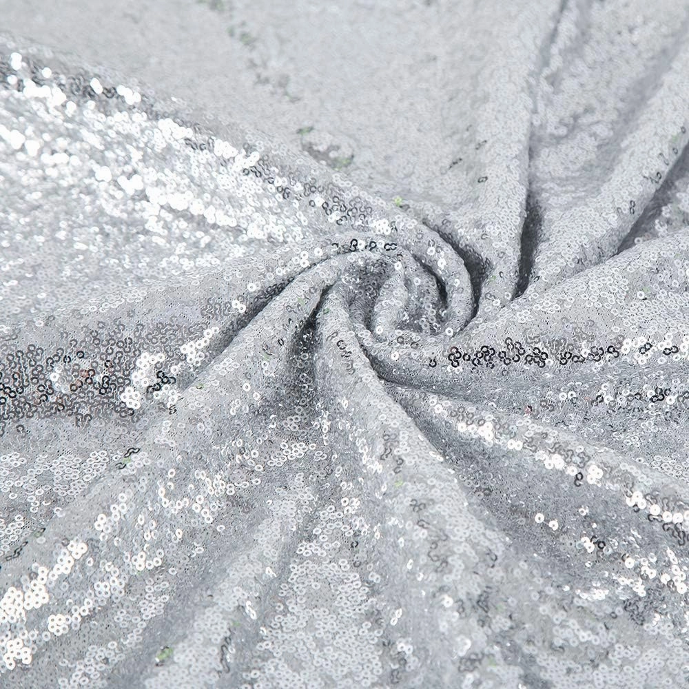JYFLZQ Silver Sequin Backdrop Curtains 7ft x 7ft 1 Panel Glitter Photo Booth Backdrops Sparkly Photography Background Drapes for Parties Wedding Bridal Showers