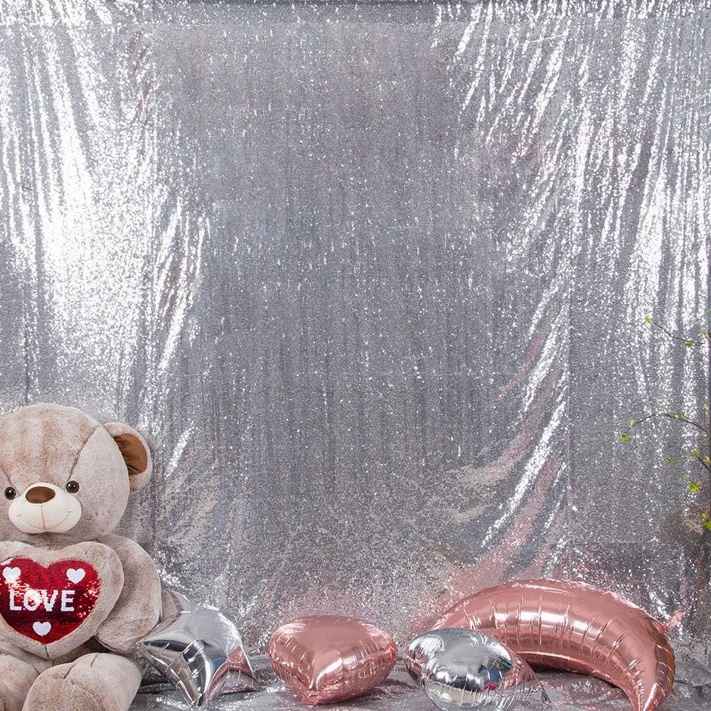 JYFLZQ Silver Sequin Backdrop Curtains 7ft x 7ft 1 Panel Glitter Photo Booth Backdrops Sparkly Photography Background Drapes for Parties Wedding Bridal Showers