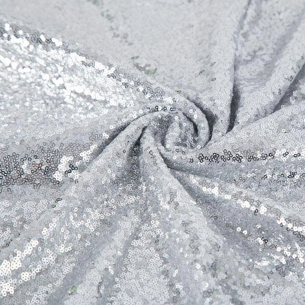 JYFLZQ Silver Sequin Backdrop Curtains 7ft x 7ft 1 Panel Glitter Photo Booth Backdrops Sparkly Photography Background Drapes for Parties Wedding Bridal Showers