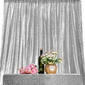 JYFLZQ Silver Sequin Backdrop Curtains 7ft x 7ft 1 Panel Glitter Photo Booth Backdrops Sparkly Photography Background Drapes for Parties Wedding Bridal Showers