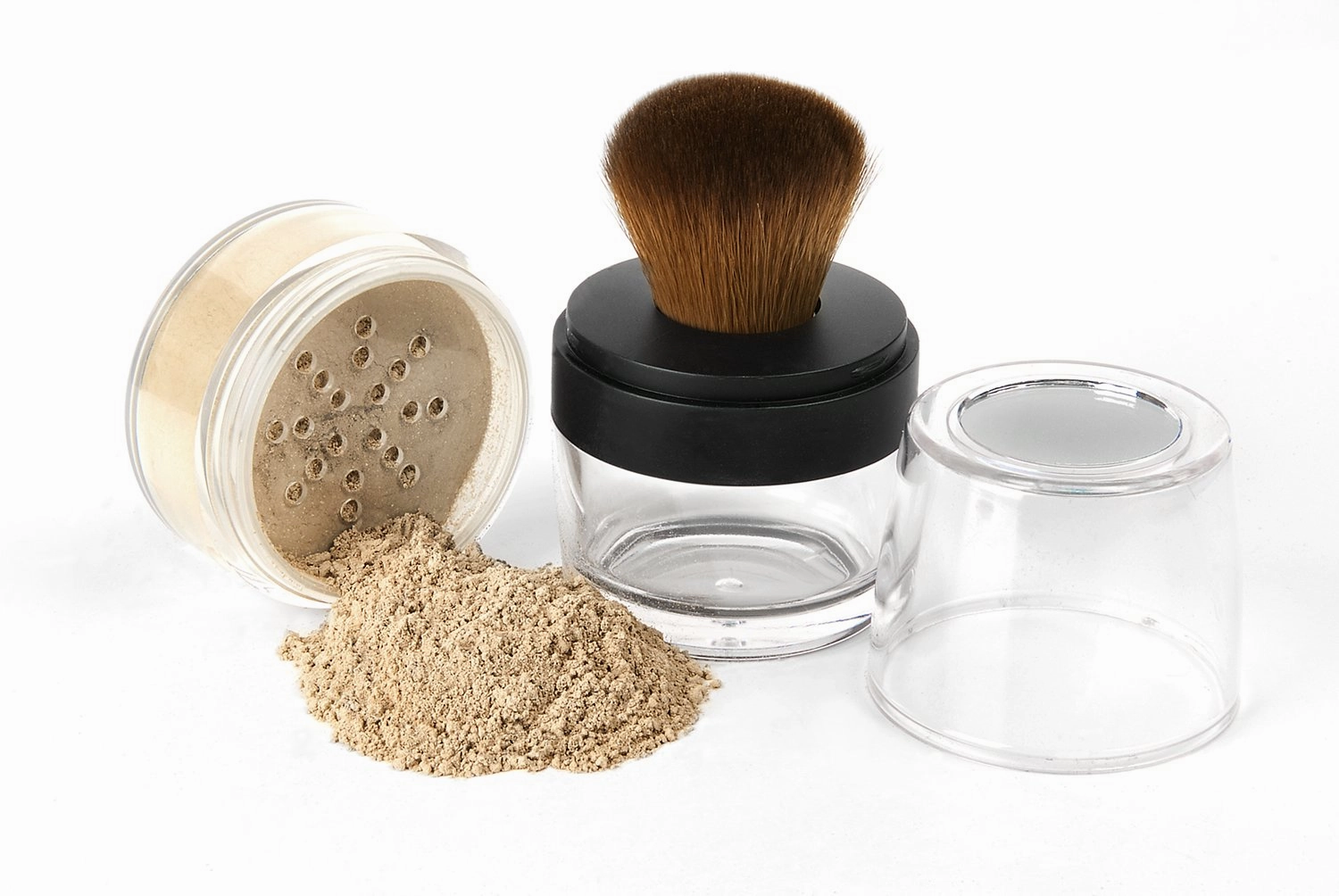 KABUKI JAR BRUSH & FOUNDATION (BEIGE) Kit Mineral Makeup Full Size Set Bare Face Matte Sheer Powder Cover