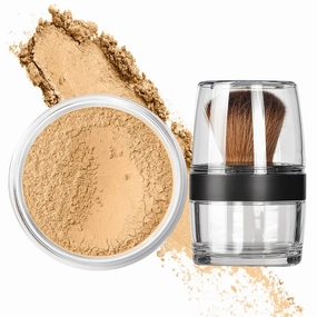 KABUKI JAR BRUSH & FOUNDATION (BEIGE) Kit Mineral Makeup Full Size Set Bare Face Matte Sheer Powder Cover