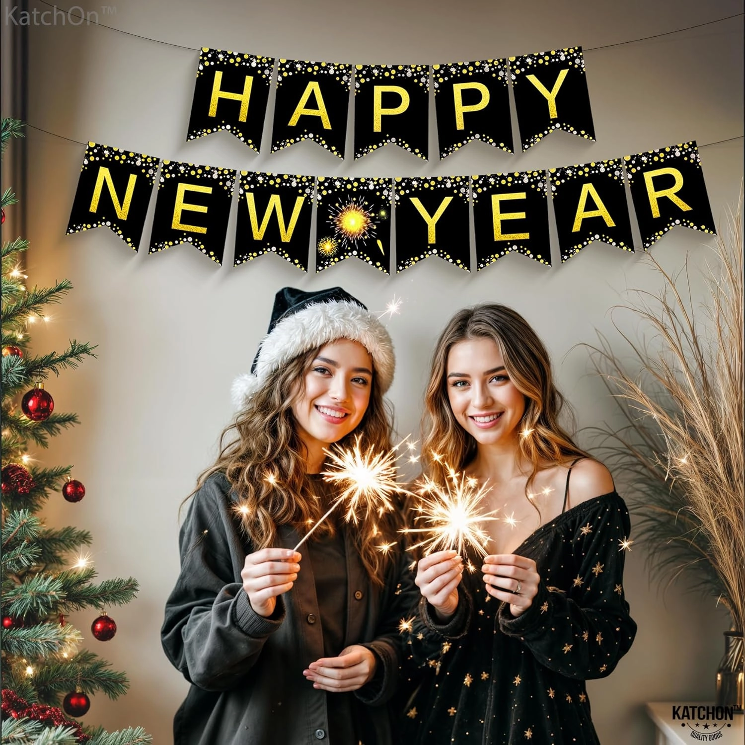 KatchOn Happy New Year Banner - Large 10 Feet No DIY | New Years Eve Banner 2025, Decorations 2025