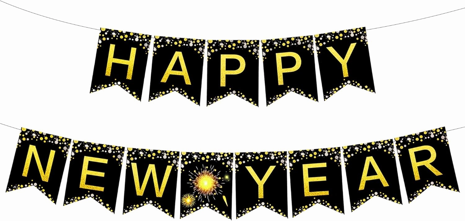 KatchOn Happy New Year Banner - Large 10 Feet No DIY | New Years Eve Banner 2025, Decorations 2025