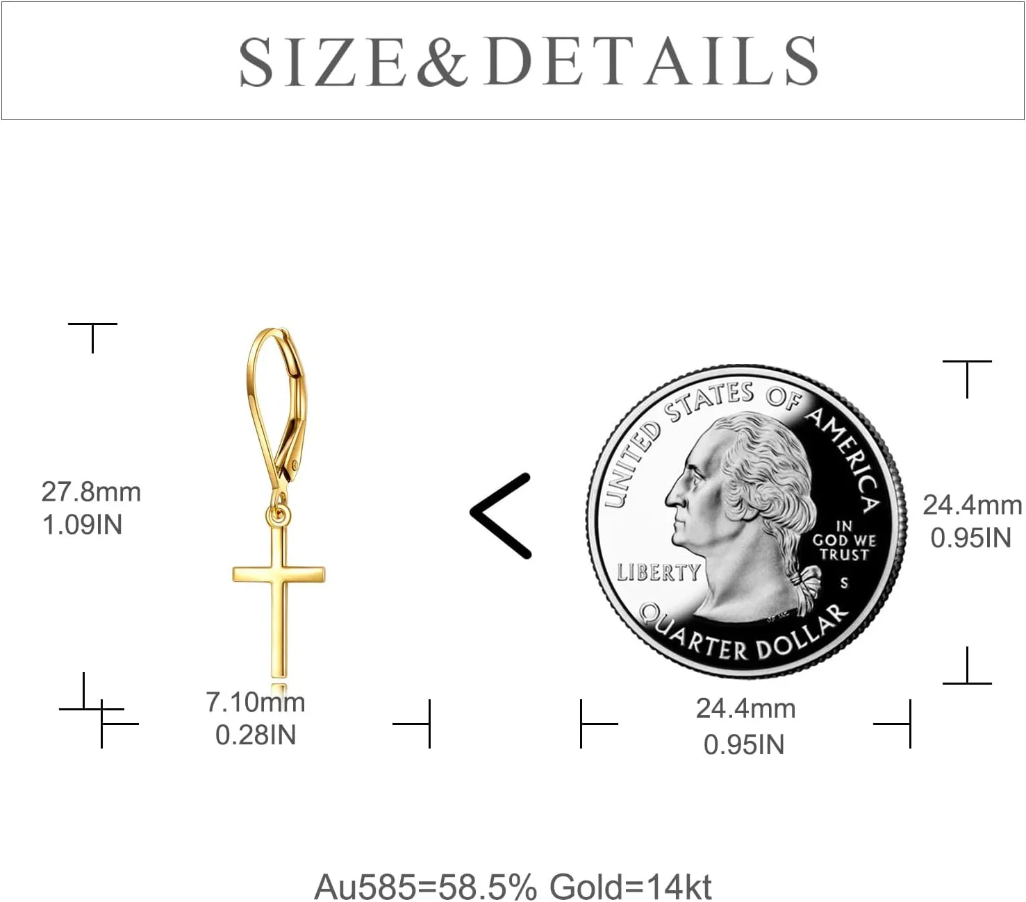 KECHO 14k Solid Gold Cross Earrings for Women Heart Leverback Dangle Drop Earrings Jewelry Birthday Gifts for Her