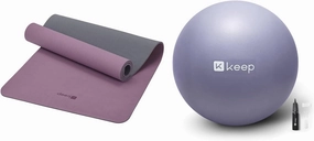 KEEP Yoga Mat Non Slip, Hot Yoga Mat for Women, 72"x24" Double-Color Exercise mat & KEEP Anti-Burst Exercise Ball, Thickened Yoga Ball with Pump