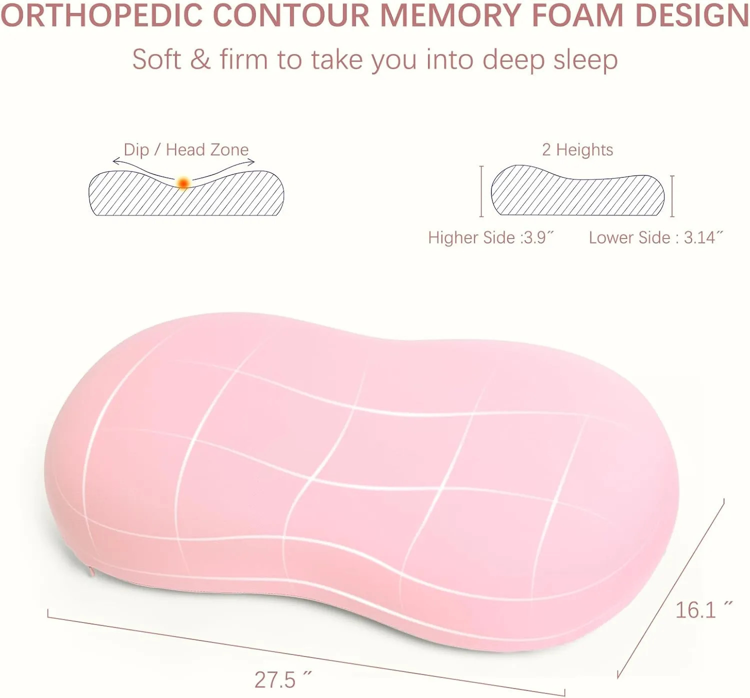 KEEPMOV Cervical Memory Foam Pillow: Neck Pillows for Pain Relief Sleeping - Ergonomic Pillow for Neck and Shoulder Pain | Contour Support Bed Pillow for Side Back Stomach Sleepers (Pink)