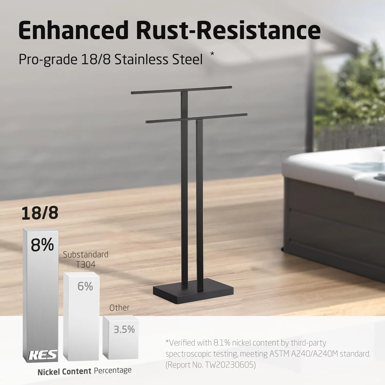KES Free Standing Towel Rack Bathroom, Standing Towel Rack Floor with Weighted Base 2-Tier, Double Bath Towel Holder 18/8 Stainless Steel Matte Black, BTH231-BK