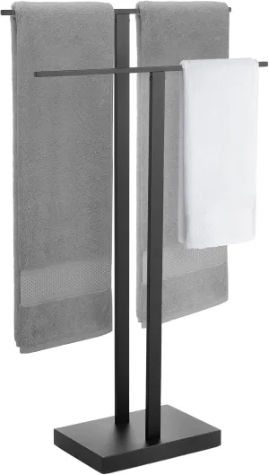 KES Free Standing Towel Rack Bathroom, Standing Towel Rack Floor with Weighted Base 2-Tier, Double Bath Towel Holder 18/8 Stainless Steel Matte Black, BTH231-BK