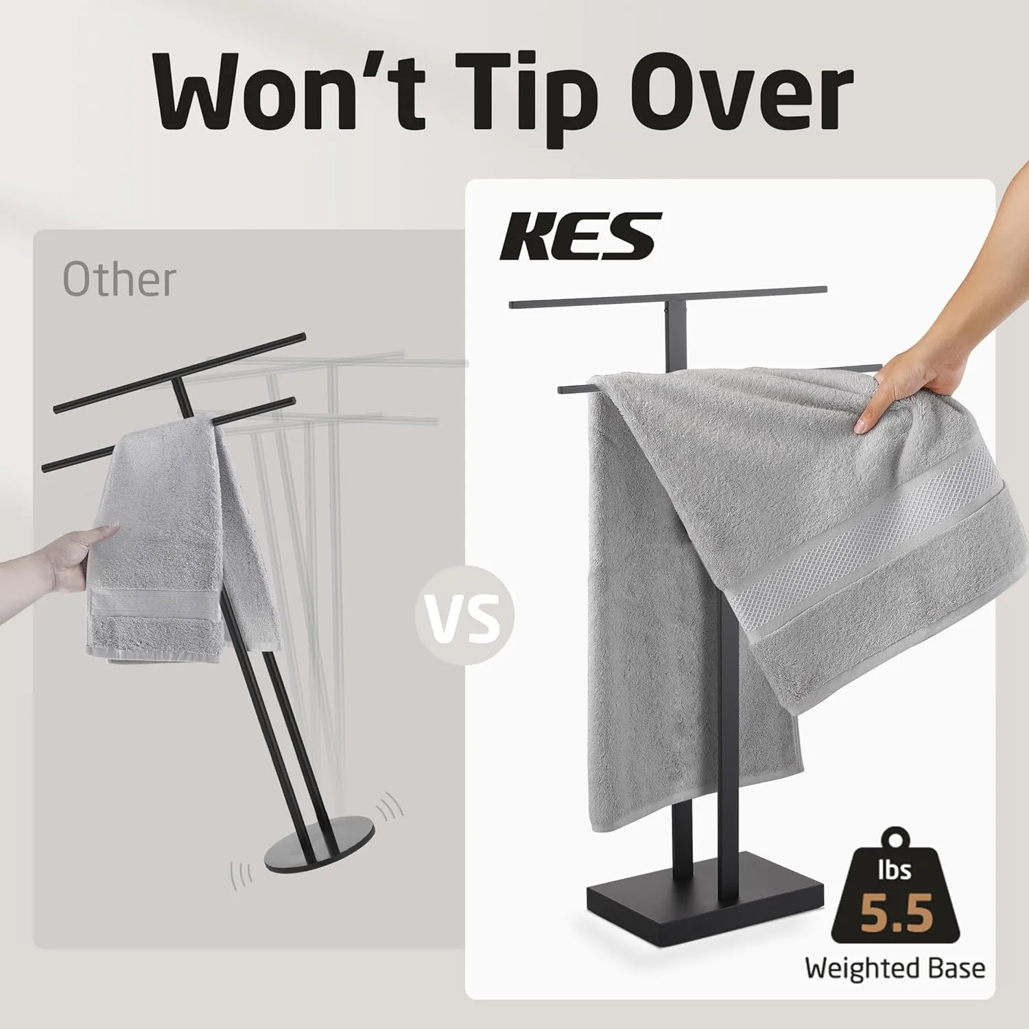 KES Free Standing Towel Rack Bathroom, Standing Towel Rack Floor with Weighted Base 2-Tier, Double Bath Towel Holder 18/8 Stainless Steel Matte Black, BTH231-BK