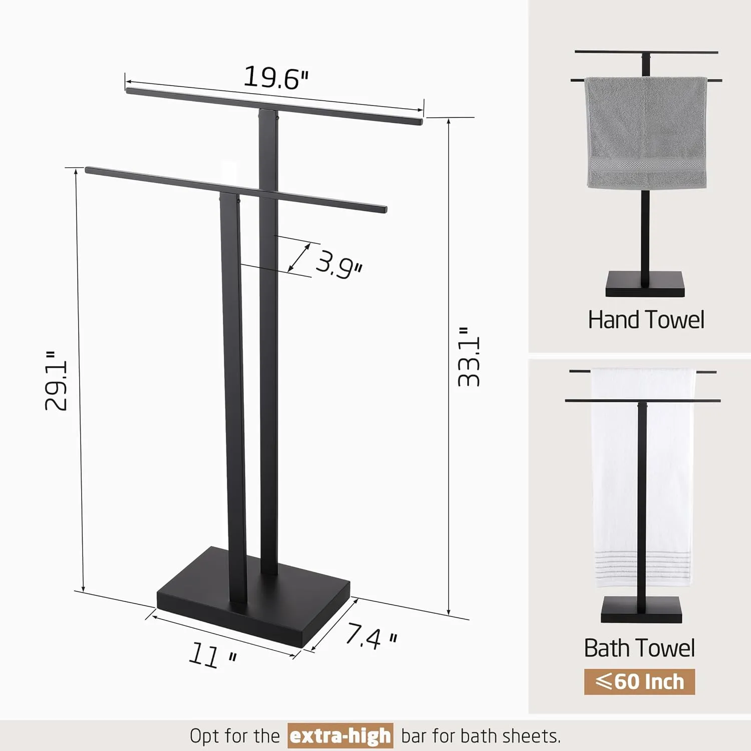KES Free Standing Towel Rack Bathroom, Standing Towel Rack Floor with Weighted Base 2-Tier, Double Bath Towel Holder 18/8 Stainless Steel Matte Black, BTH231-BK