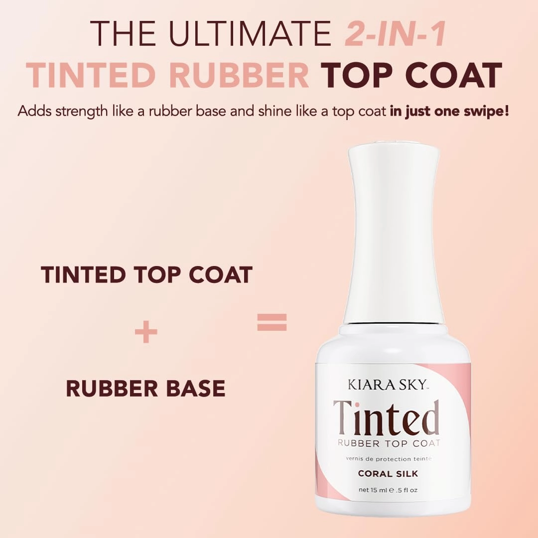 KIARA SKY Tinted Rubber Top Coat 0.5 oz | 2-in-1 Rubber Base & Top Coat - No Wipe Finish | Coral Silk