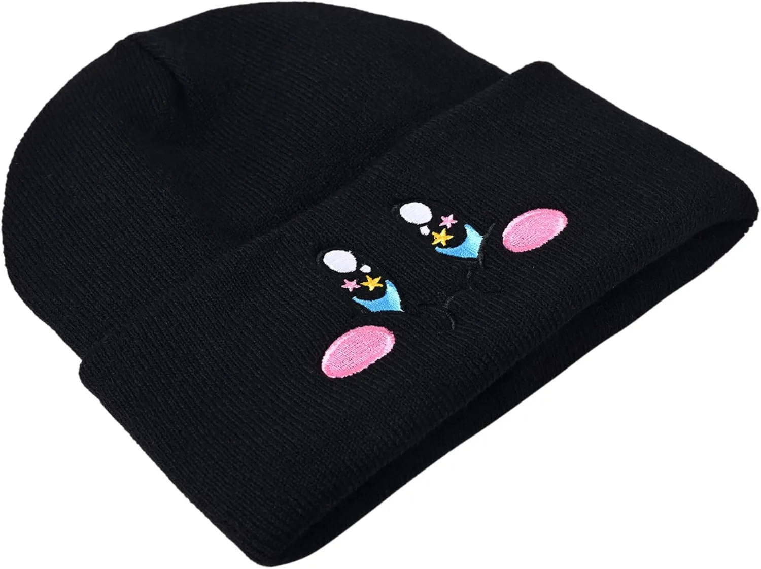 Kid-by Satin Lined Knit Beanie Cute Anime Hat with Embroidered Face, Acrylic with Silk Lining for Women & Men