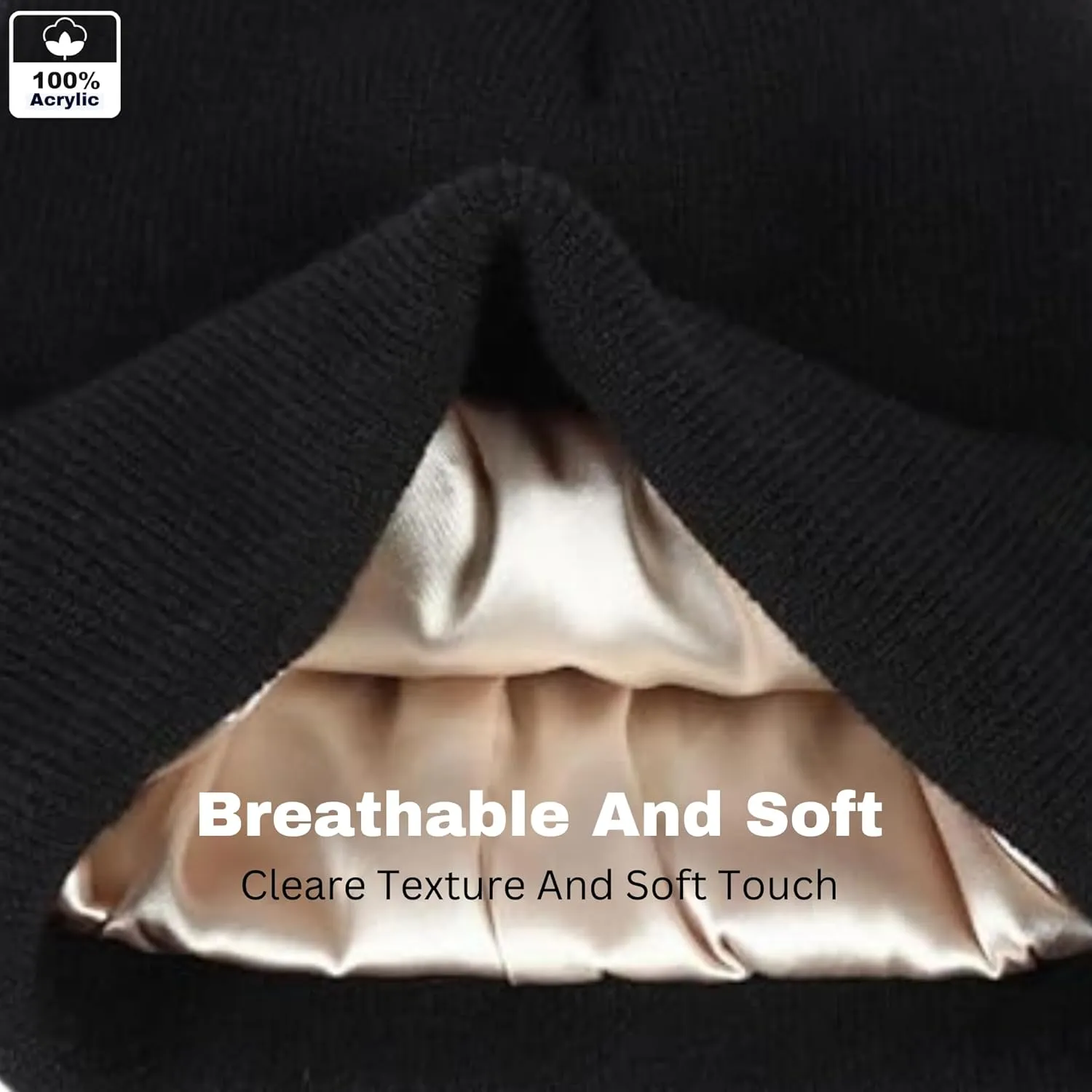 Kid-by Satin Lined Knit Beanie Cute Anime Hat with Embroidered Face, Acrylic with Silk Lining for Women & Men