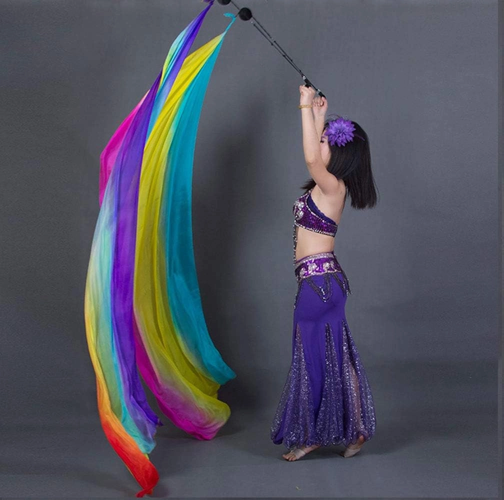 KIKIGOAL 2pcs 2.5x0.9M/98.43"x35.43" Multi-Color Dance Silk Veil Poi
