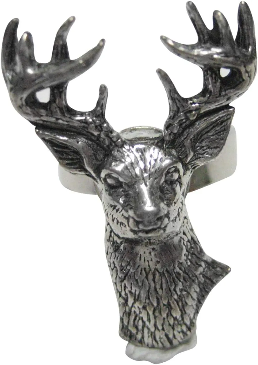 Kiola Designs White Tailed Stag Deer Head Adjustable Size Fashion Ring