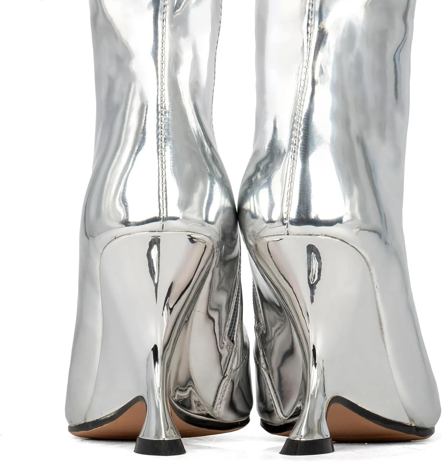 Kluolandi Metallic Boots for Women Knee High Sculptural Wedge Heel Boots with Zipper and Pointed Toe Fashion Party Shoes