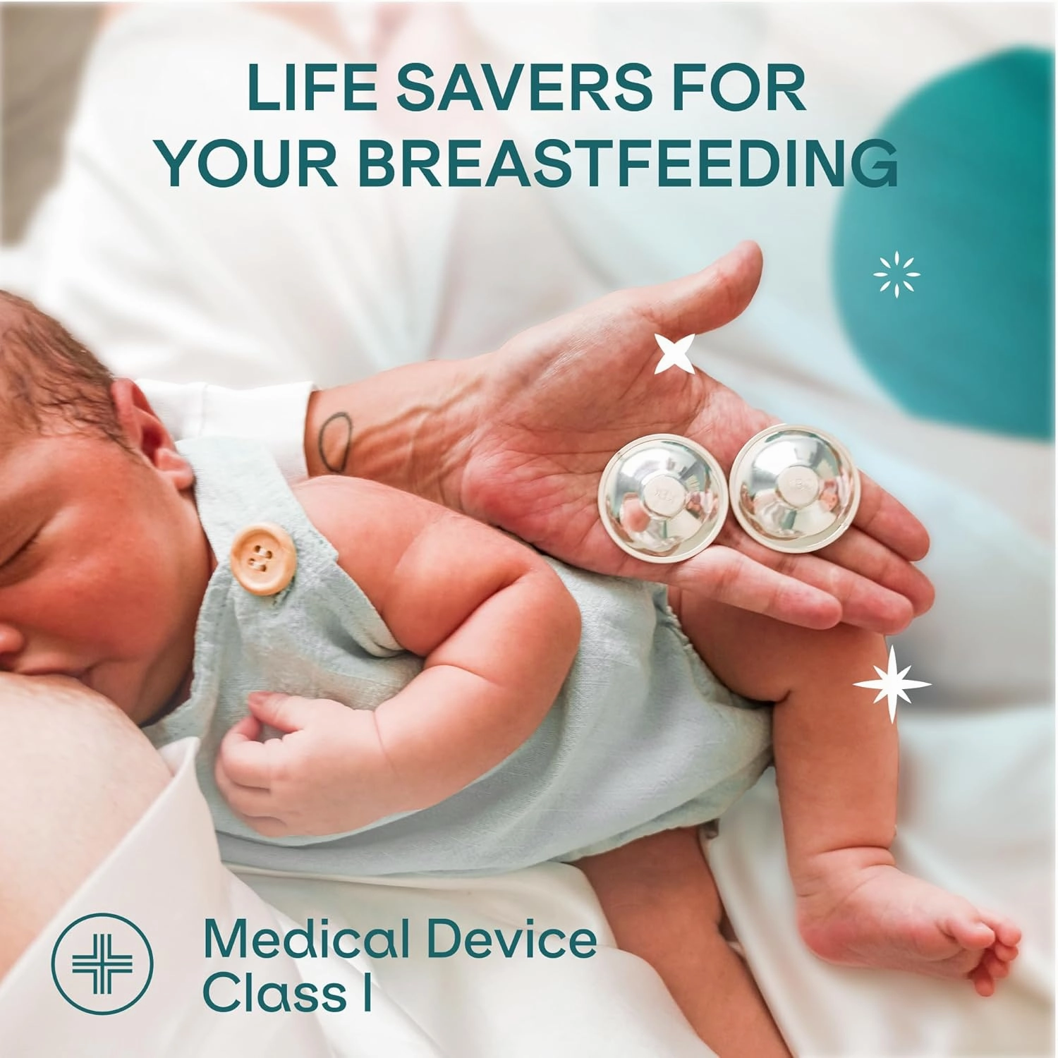 Koala Babycare The Original Silver Nursing Cups - Nipple Shields for Breastfeeding Newborn - Breastfeeding Essentials - Protect and Soothe - Tri-Laminate Silver - Standard Size