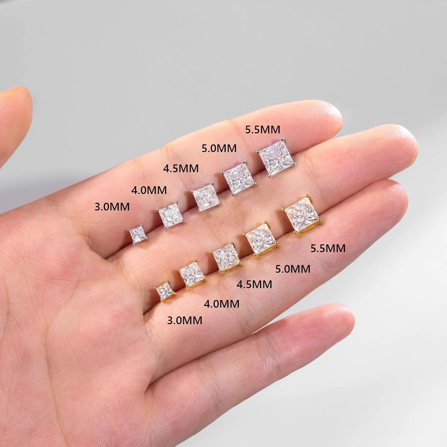 KRKC 0.6-3ct Princess Cut Moissanite Stud Earrings for Women, D Color VVS1 Clarity Lab Created Diamond Solitaire 14K White Gold Hypoallergenic Vermeil S925 Sterling Silver Earrings Women Men