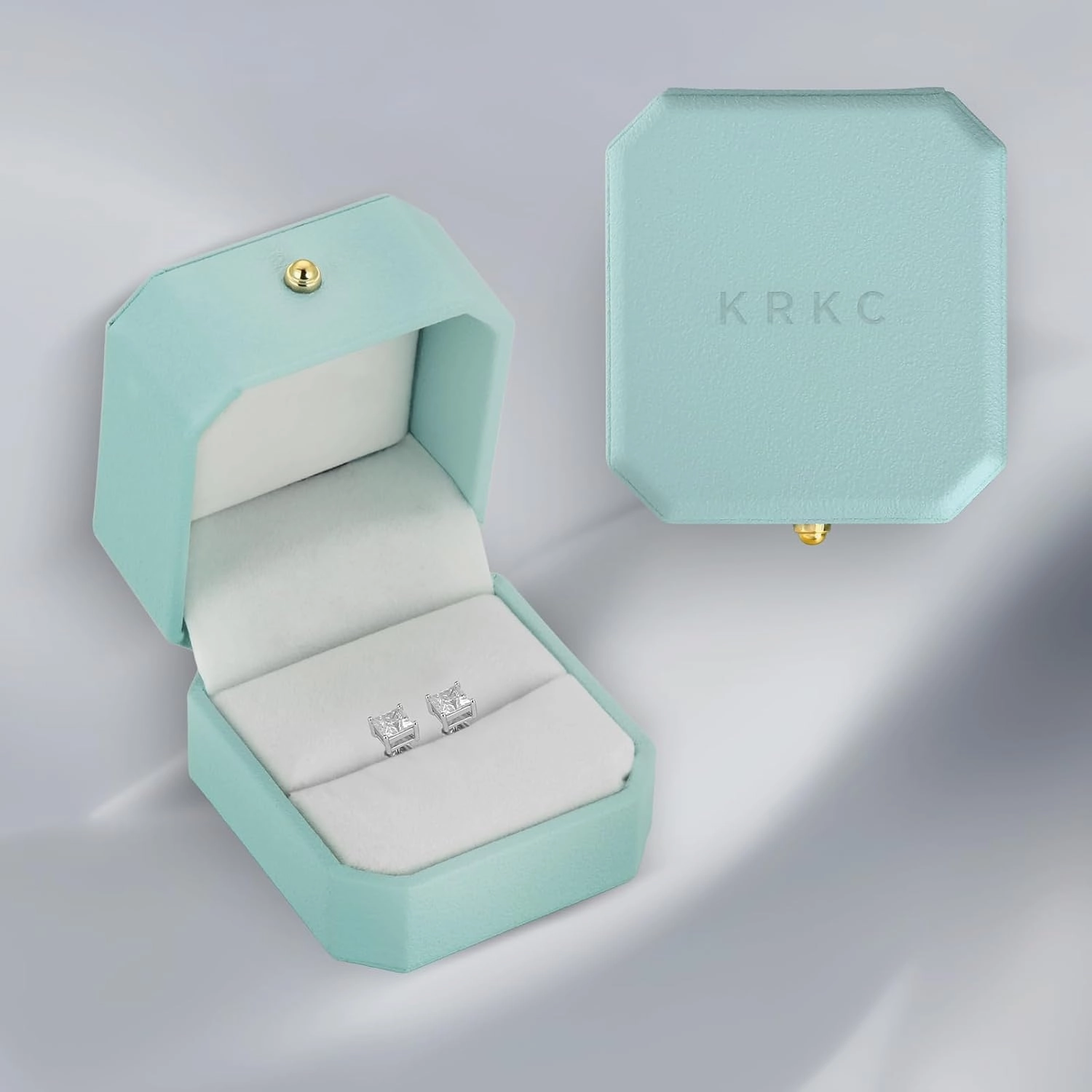 KRKC 0.6-3ct Princess Cut Moissanite Stud Earrings for Women, D Color VVS1 Clarity Lab Created Diamond Solitaire 14K White Gold Hypoallergenic Vermeil S925 Sterling Silver Earrings Women Men
