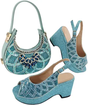 Ladies' High-End Imitation Diamond Pointed High-Heeled Shoes with Hollowed Out Design Evening Bag in Silver Color