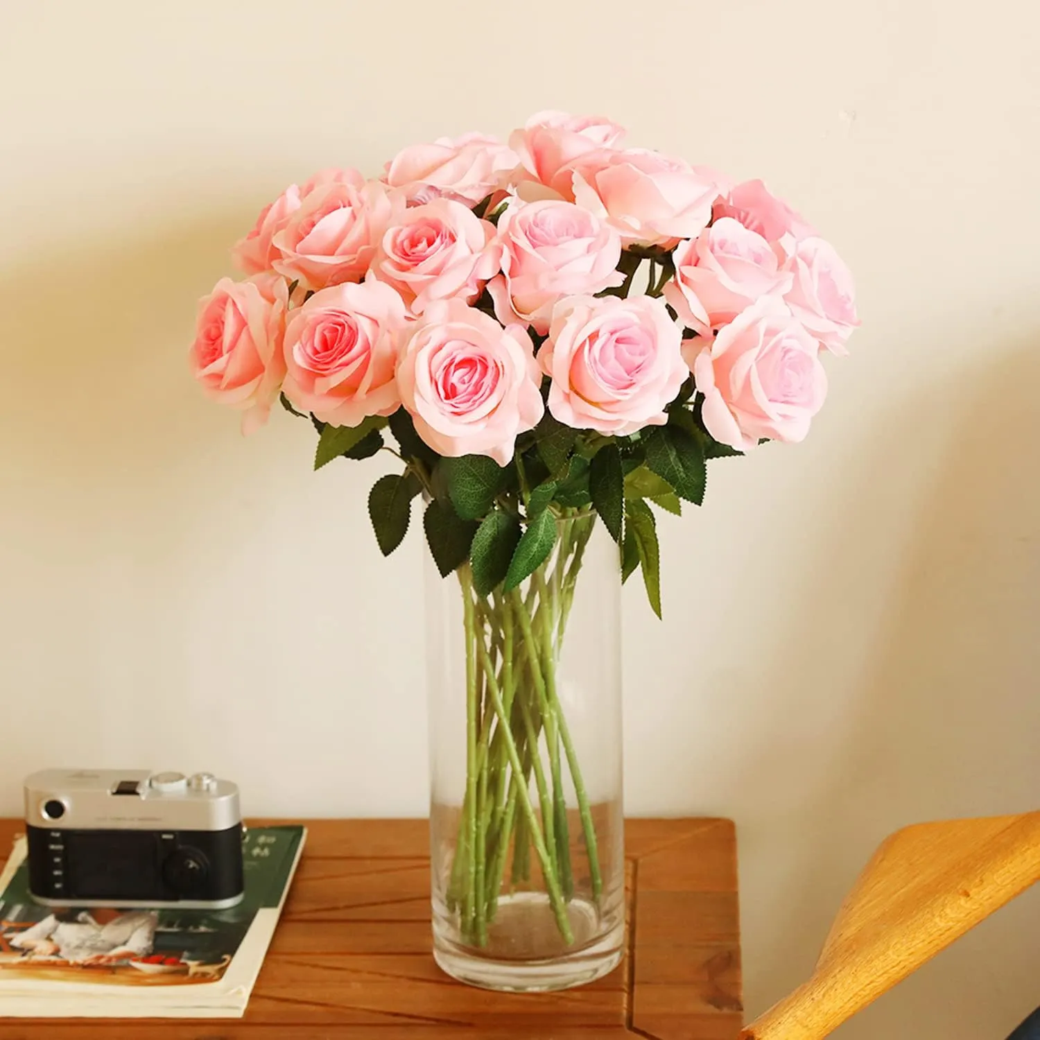 Laelfe 12 PCS Artificial Flowers Roses Fake Silk Flowers Long Stem Artificial Roses for Home Wedding Decorations