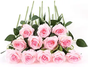 Laelfe 12 PCS Artificial Flowers Roses Fake Silk Flowers Long Stem Artificial Roses for Home Wedding Decorations