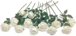 Laelfe 12 PCS Artificial Flowers Roses Silk Flowers Fake Long Stem Artificial Roses for Home Wedding Bathroom Kitchen Decorations