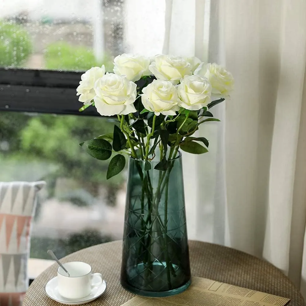 Laelfe 12 PCS Artificial Flowers Roses Silk Flowers Fake Long Stem Artificial Roses for Home Wedding Bathroom Kitchen Decorations