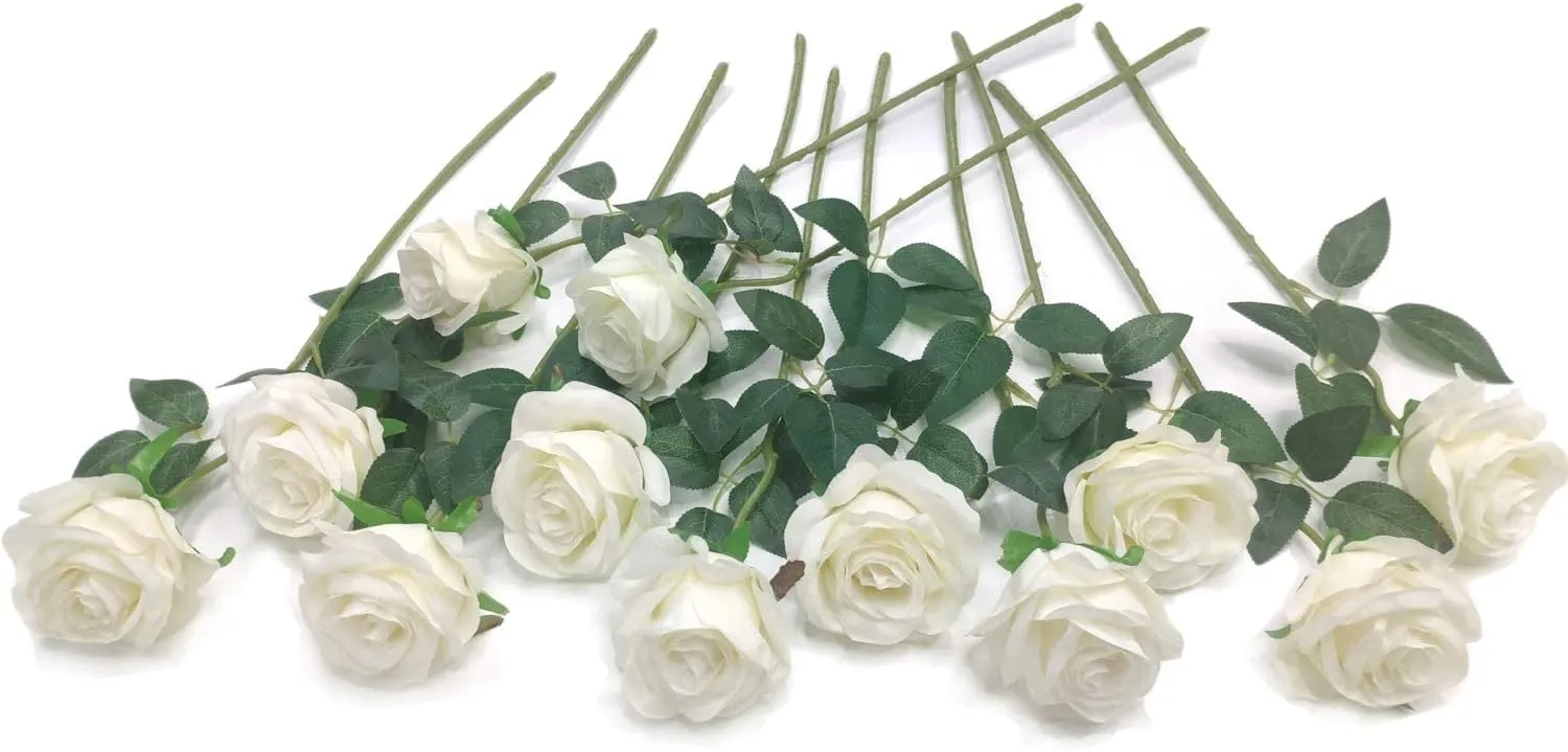 Laelfe 12 PCS Artificial Flowers Roses Silk Flowers Fake Long Stem Artificial Roses for Home Wedding Bathroom Kitchen Decorations