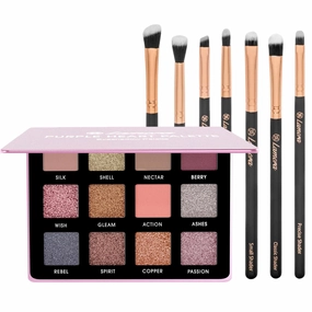 Lamora Eyeshadow Palette (Rose) with Eye Makeup Brush Set (Rose Gold)