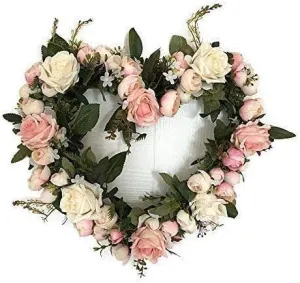 Landy 13-Inch Rose Flower Heart Wreath, Peony Flowers Garland Wreath, Handmade Home Decoration for Wedding Valentine's Day Christmas, Pink